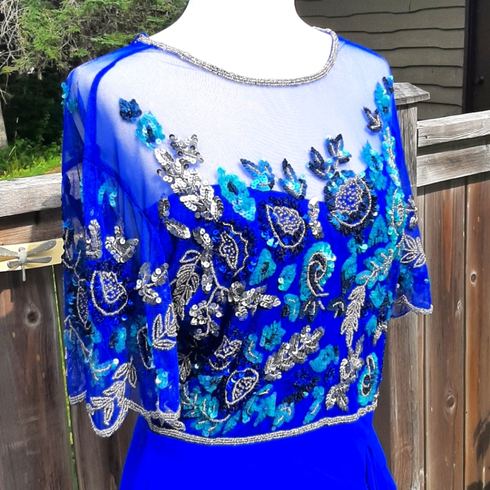 ASOS Blue Embellished Sheer Asymmetrical Dress - Picture 15 of 16